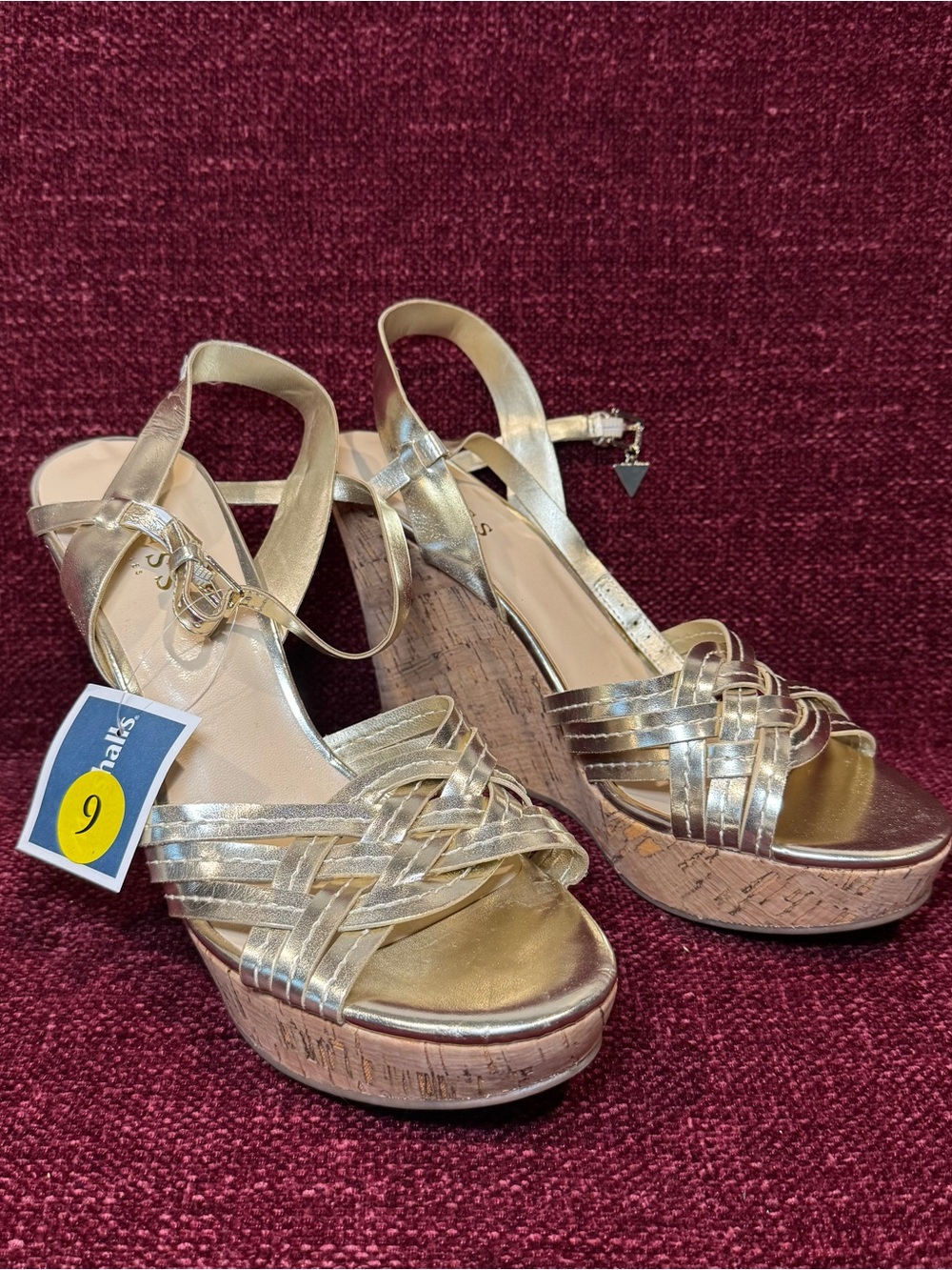 Guess Gold Metallic Cork Wedge Sandals